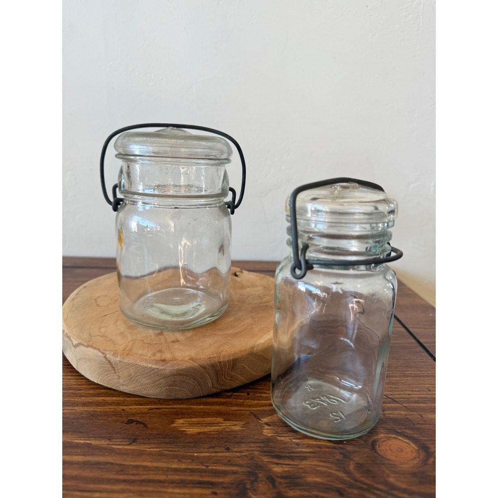 Vintage Antique Wired Lid Canning Jrs Set of 2